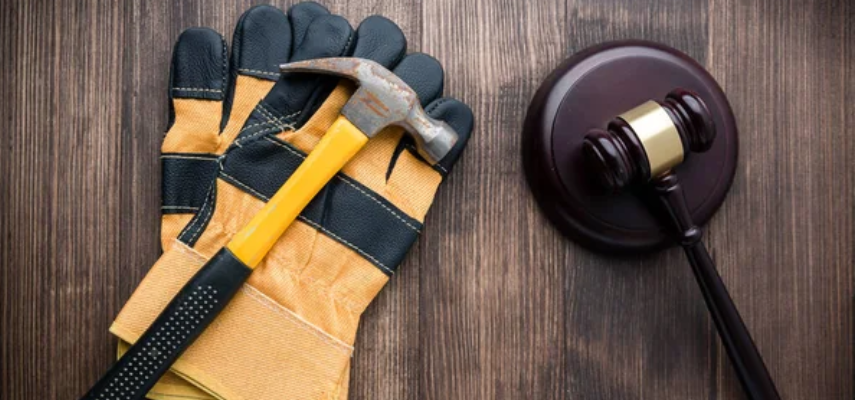 An image showing a hammer and glove placed on a  representing the concept of Labour Law